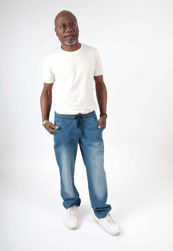 CHARLIE | Sustainable unisex summer jeans made from organic denim in mid-indigo
