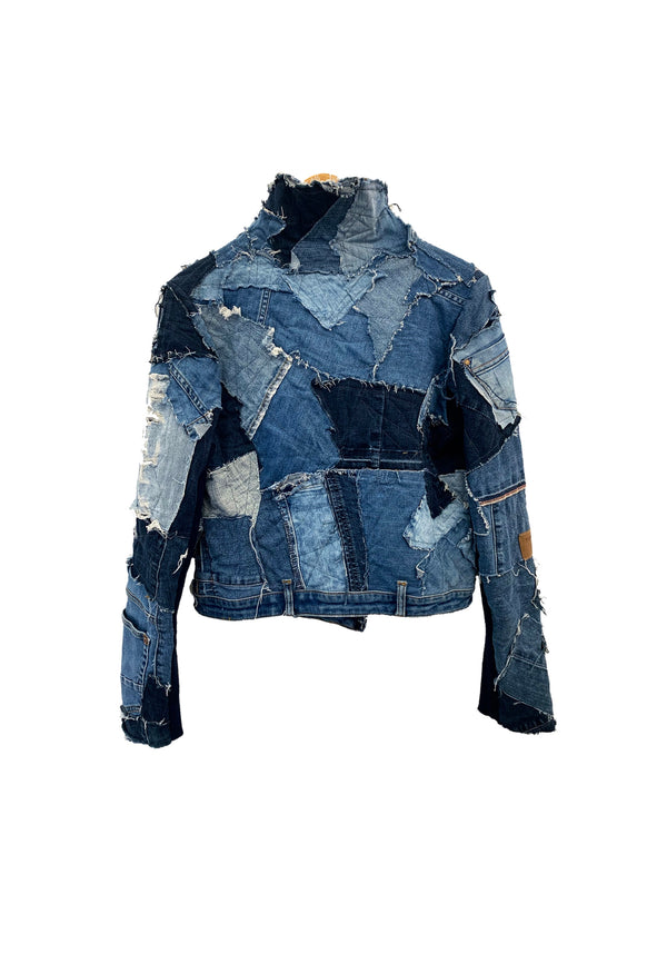 Handmade upcycled designer jacket for women | Sustainable fashion statement made from old jeans