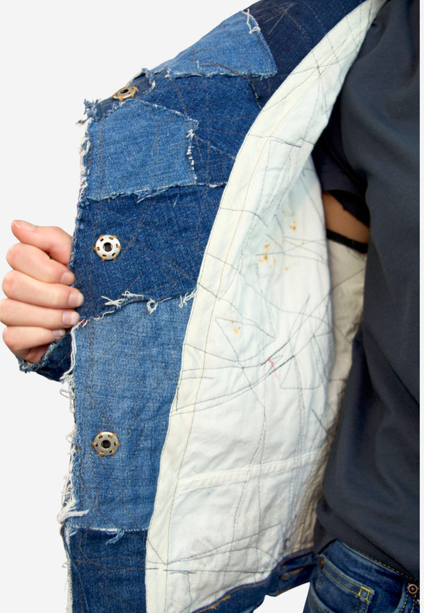 Handmade upcycled designer jacket for women | Sustainable fashion statement made from old jeans