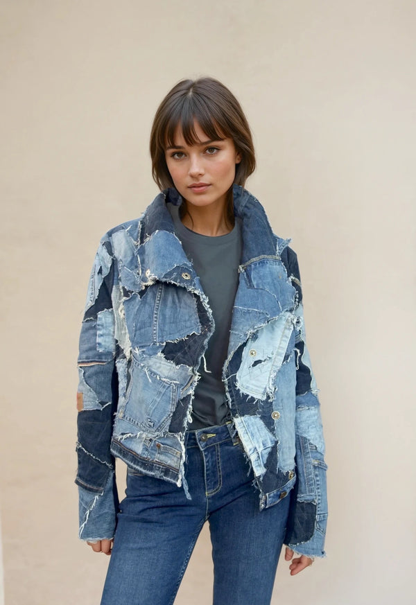 Handmade upcycled designer jacket for women | Sustainable fashion statement made from old jeans