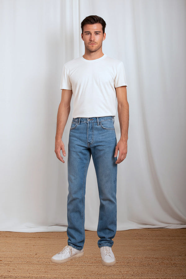 SVEN - Sustainable straight fit men's jeans made from 100% organic denim in Mid Indigo - new collection