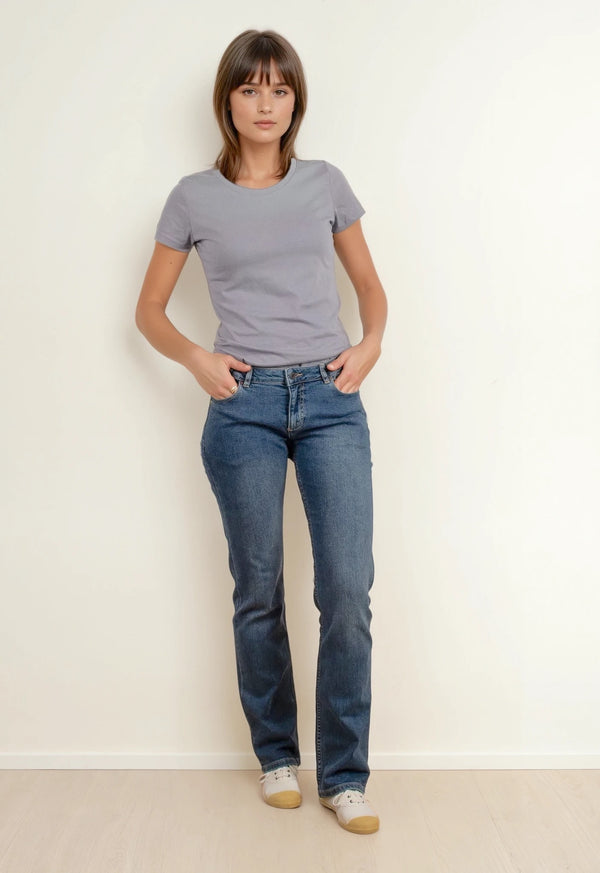 JOAN | Sustainable straight fit women's jeans made from organic denim in mid indigo 