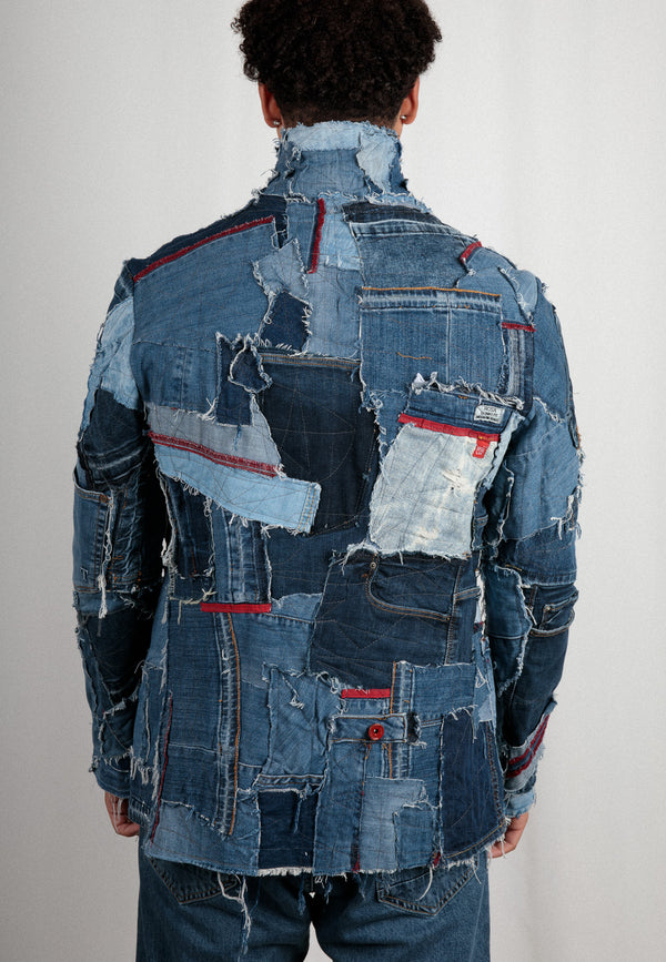 Handmade upcycled designer jacket for men | Sustainable fashion statement made from old jeans 