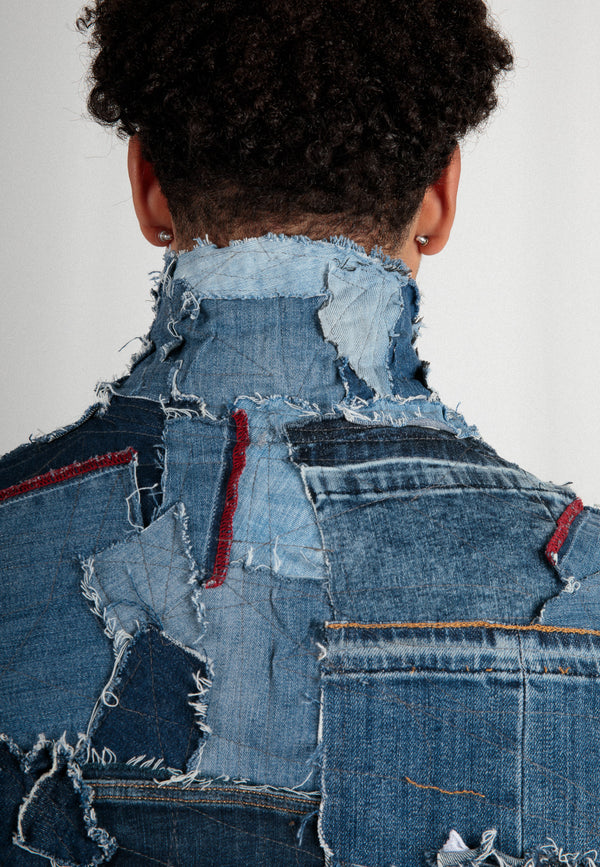 Handmade upcycled designer jacket for men | Sustainable fashion statement made from old jeans 