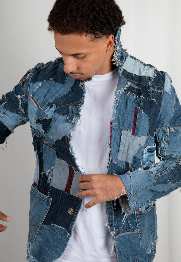 Handmade upcycled designer jacket for men | Sustainable fashion statement made from old jeans 