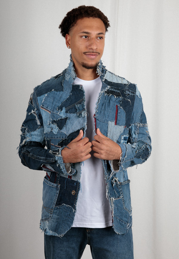 Handmade upcycled designer jacket for men | Sustainable fashion statement made from old jeans 