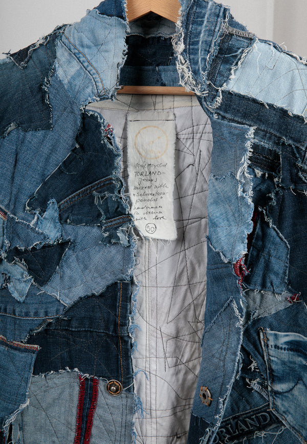 Handmade upcycled designer jacket for men | Sustainable fashion statement made from old jeans 