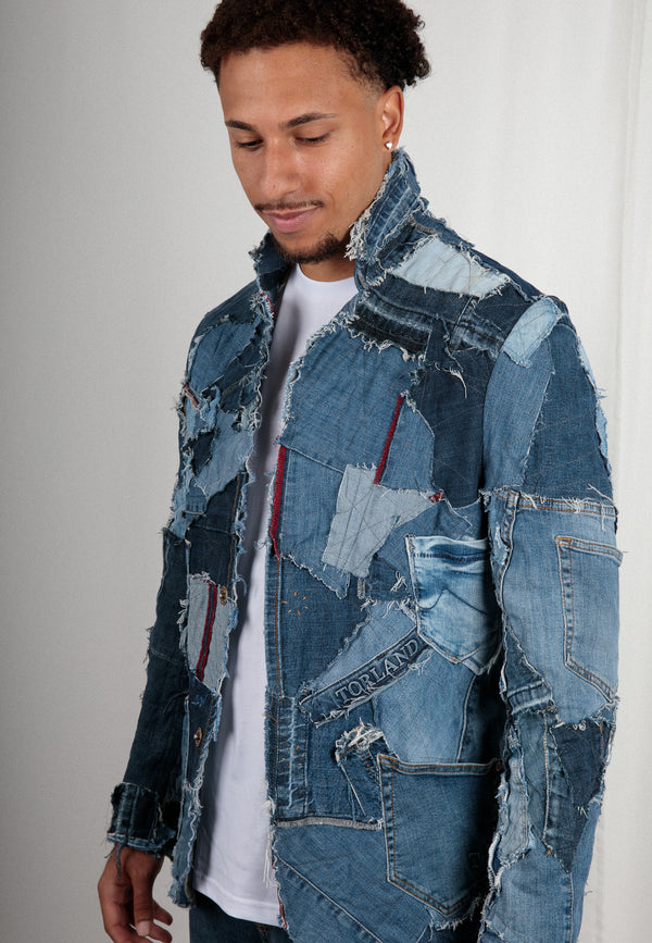 Handmade upcycled designer jacket for men | Sustainable fashion statement made from old jeans 