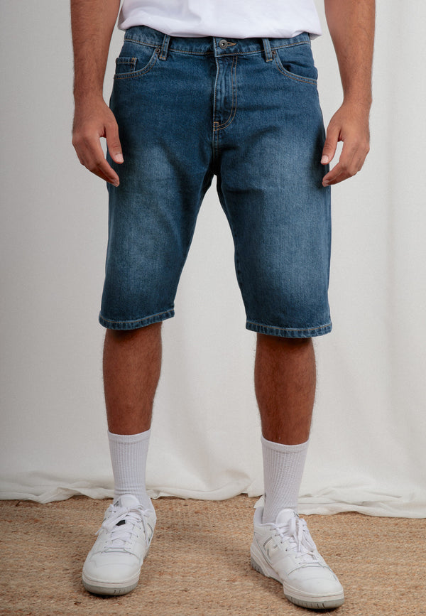 SHANE | Sustainable denim shorts for men made from 100% organic cotton in mid indigo 