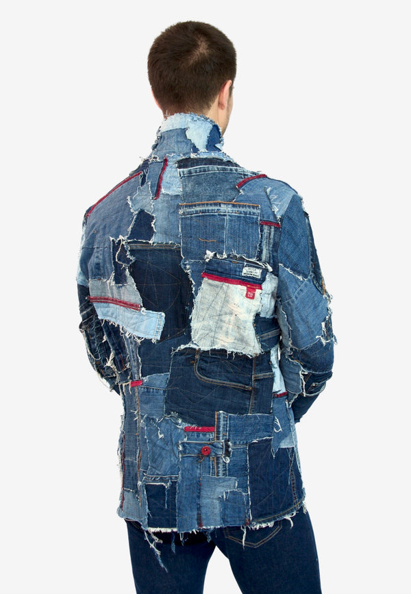 Handmade upcycled designer jacket for men | Sustainable fashion statement made from old jeans 