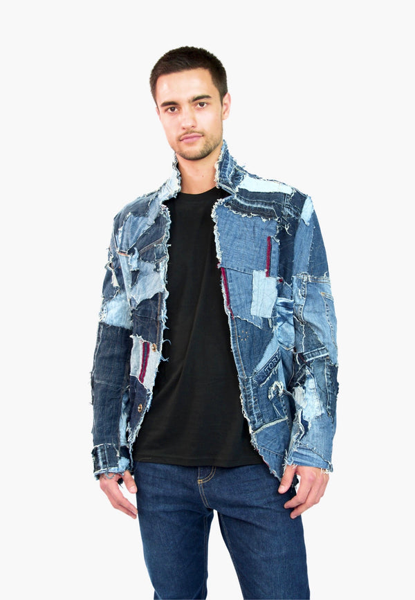 Handmade upcycled designer jacket for men | Sustainable fashion statement made from old jeans 