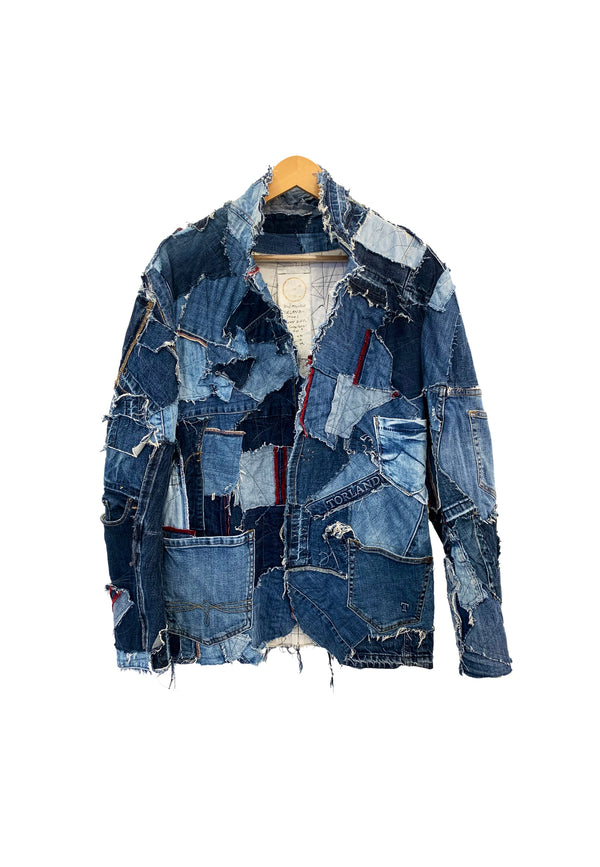 Handmade upcycled designer jacket for men | Sustainable fashion statement made from old jeans 