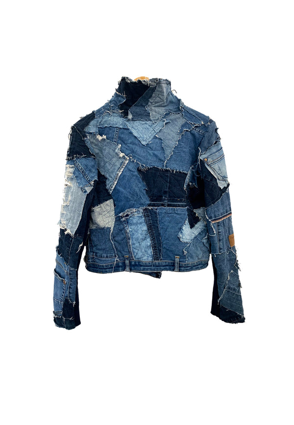 Handmade upcycled designer jacket for women | Sustainable fashion statement made from old jeans 