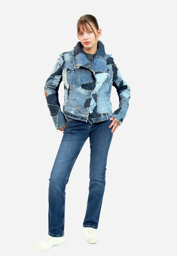 Handmade upcycled designer jacket for women | Sustainable fashion statement made from old jeans 